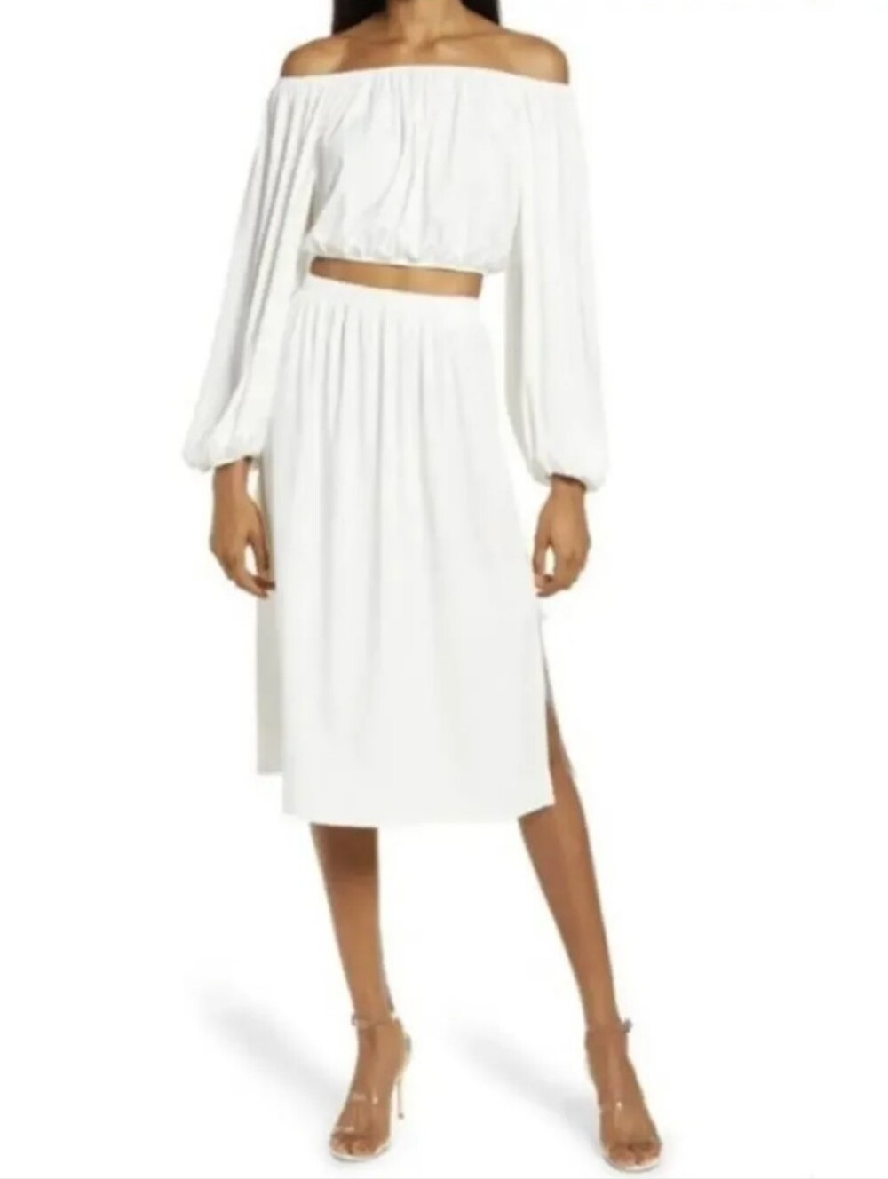BLACK HALO KYREE A-LINE SIDE SLIT WHITE MIDI SKIRT WOMEN SIZE 2 WEDDING BRIDAL
